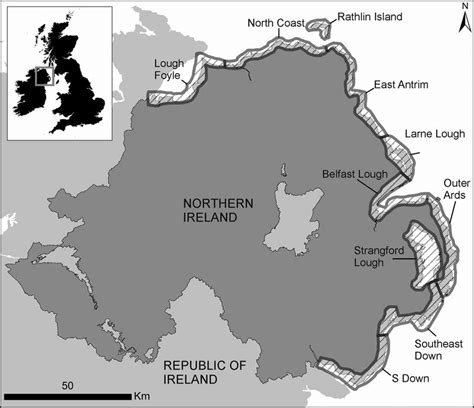 Location map of Northern Ireland showing breakup of the coastal zone ...