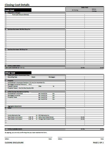 Closing Disclosure Fillable Form Seller Side Only Page Wedoforms Net