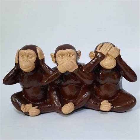 Trio Macacos Da Sabedoria Cego Surdo E Mudo Estatueta Artesanato