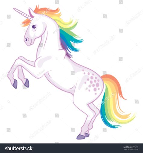 Cartoon Unicorn Rainbow Mane Tail Rearing Stock Vector