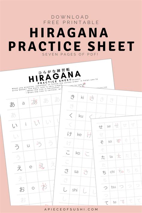 Hiragana Chart Free Download Printable Pdf With 3 Different Colours