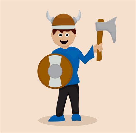 Cartoon viking boy hold shield and axe toy, Boy wearing viking costume ...