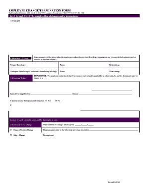 Fillable Online EMPLOYEE CHANGETERMINATION FORM Fax Email Print PdfFiller