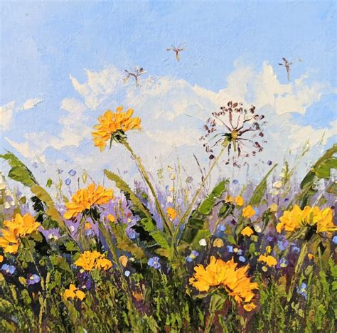 Dandelion Painting Flower Original Art Impasto Oil Painting On Canvas