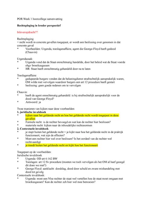 Por Week 1 Hoorcollege Samenvatting Por Week 1 Hoorcollege