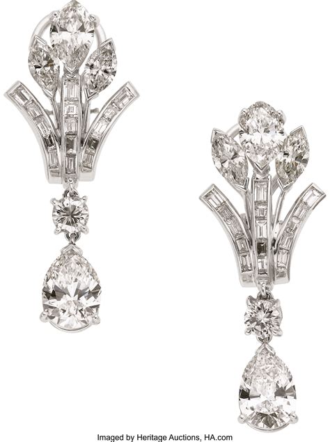 Diamond, Platinum Earrings. ... Estate Jewelry Earrings | Lot #58248 ...