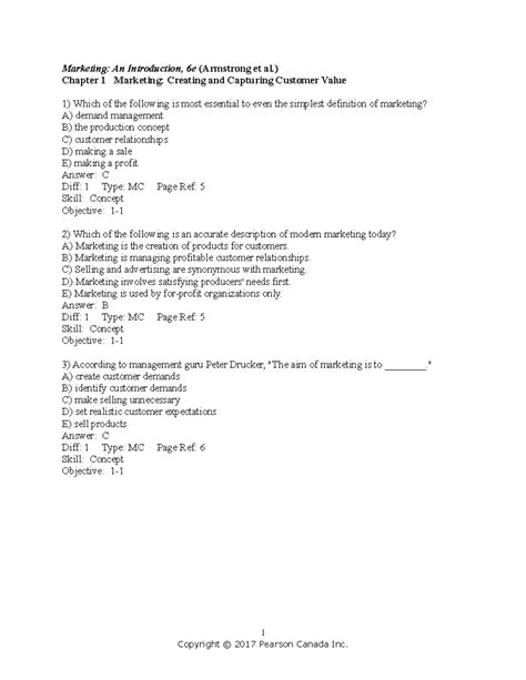 Intro to Marketing Test Bank Chapter 1 - Marketing: An Introduction, 6e