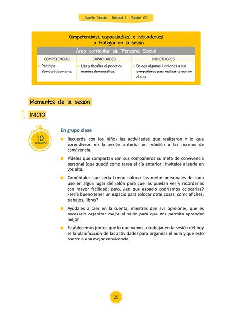 Sesión de Aprendizaje 02 de Unidad Didáctica 01 del Área de Personal