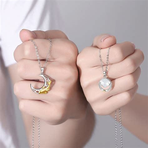 Sun Moon Matching Necklaces Couple Necklace Set 2pcs Shell Whale