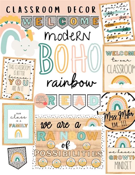 Modern Boho Rainbow Classroom Decor Editable Etsy