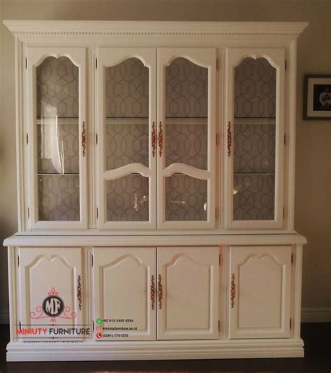 Model Lemari Buku Klasik Modern Pintu Kaca Duco Putih Miniuty Furniture