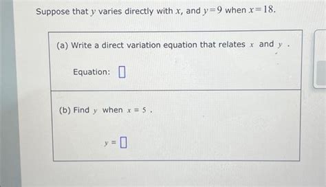 Solved Suppose That Y Varies Directly With X And Y When X Chegg