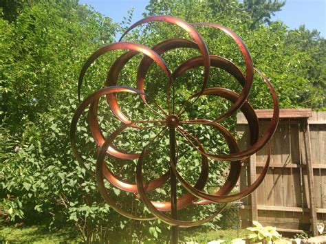 Large 2 Ft Kinetic Wind Sculpture Modern Art Dual Spinner Metal Outdoor