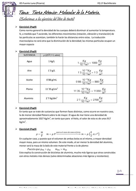 1ºbach Soluciones Ejercicios T1 Teoría atómico molecular PDF