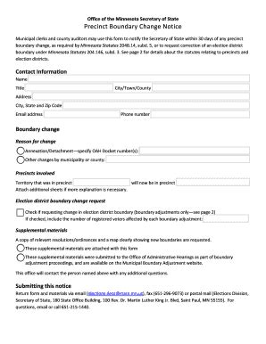 Fillable Online Precinct Boundary Change Notice Form Used To Give