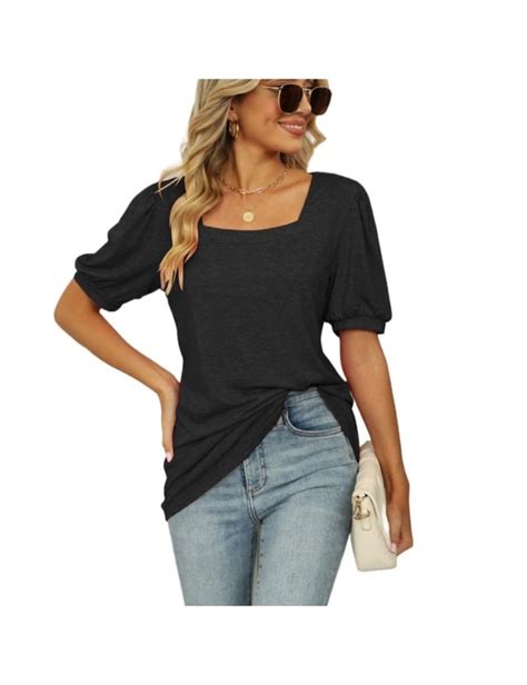 Solid Colour Square Neck Puffed Sleeve Tops Millers