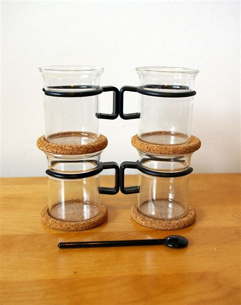 Four Bodum Coffee Or Tea Glasses With Coasters