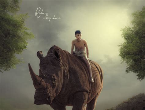 Child riding a rhino by Khan Edit on Dribbble