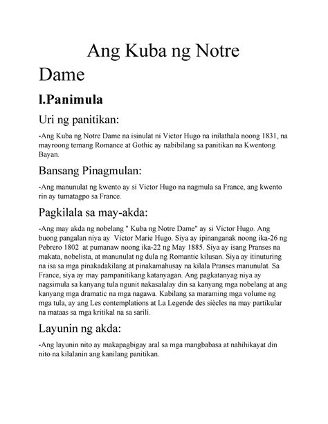 Pdfcoffee Ang Kuba Ng Notre Dame L Uri Ng Panitikan Ang Kuba Ng