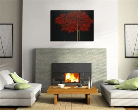 Red Fall Autumn Tree Painting Abstract Art Over Three Canvases - Etsy