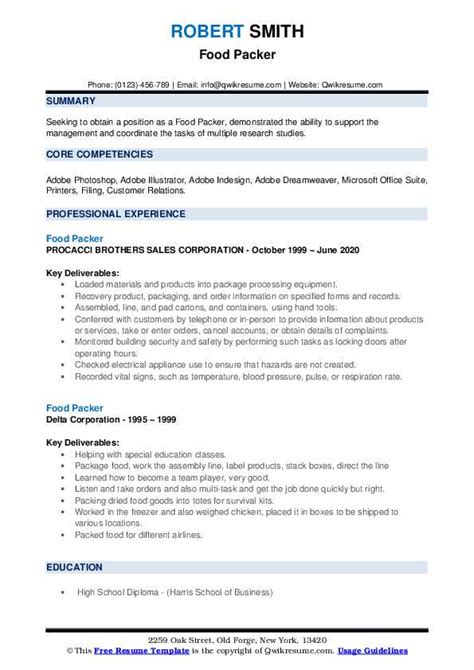 Food Packer Resume Samples Qwikresume