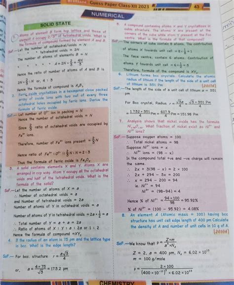 Guess Paper Class XII 2023 NUMERICAL SOLID STATE 5 A Compound Containing