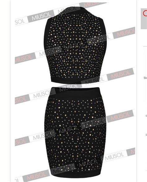 Hot Fix Rhinestone Two Piece Bodycon Dress