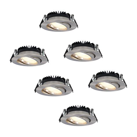 6x Dimmable LED Downlights Rome Stainless Steel Tiltable 2700K