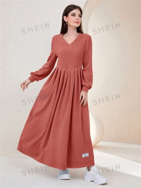 Shein Mulvari Vestido Modesto Con Mangas Farol Y Corte Evas Estilo