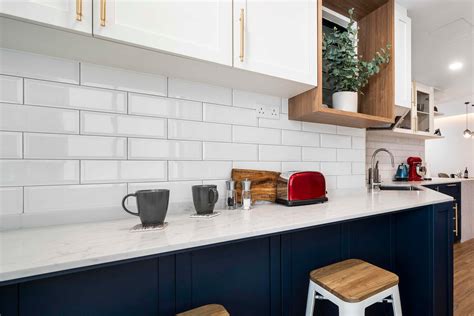 Rectangular White Backsplash Tiles Design With A Glossy Finish | Livspace