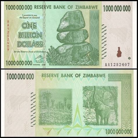 Bankbiljetten 083 Zimbabwe 1 Biljoen Dollars 2008 Unc Hansmunt