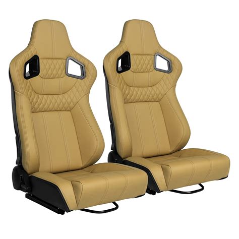 Buy Racing Seats, Updated Pair of PVC Leather Racing Bucket Seats with Dual Sliders, Beige with ...