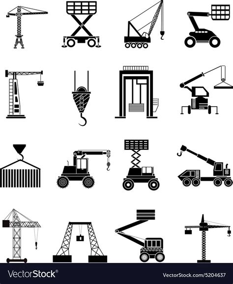 Heavy lifting machines icons set Royalty Free Vector Image