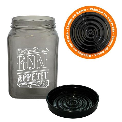 Conjunto De Potes De Vidro Tampa Bon Appetit Preto E Bronze 1 5L 4