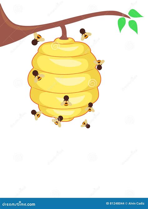 Yellow Bee Hive With Bees Stock Vector Illustration Of House 81248044