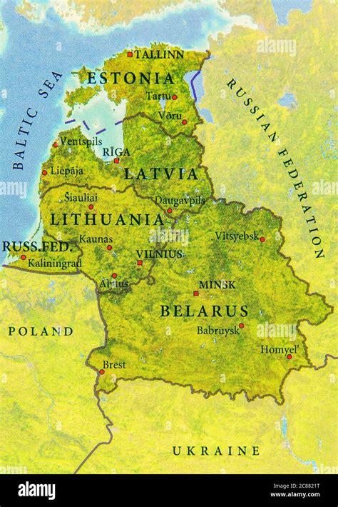 Geographic Map Of European Country Belarus Lithuania Latvia And