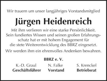 Traueranzeigen von Jürgen Heidenreich abschied nehmen de