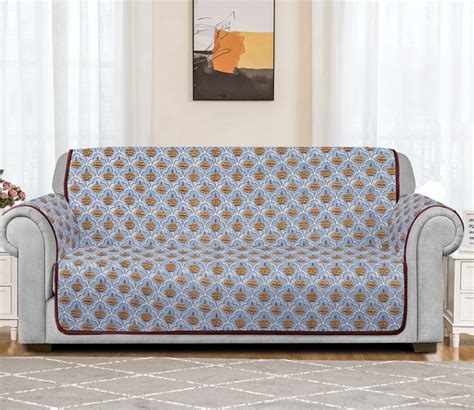 Buy Floral Quilted Printed Cotton 3 Seater Sofa Cover (Sky Blue) at 68% ...