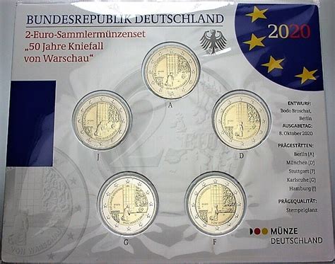 Deutschland 5 X 2 Euro 2020 A D F G J 50 JAHRE KNIEFALL VON WARSCHAU