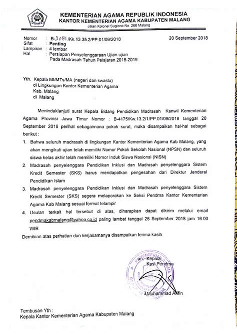 Pdf Surat Edaran Persiapan Penyelenggaraan Ujian Pd Madrasah