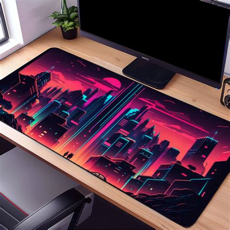 Cyberpunk City Desk Pad Retrowave Mousepad Cyberpunk Steamwave City