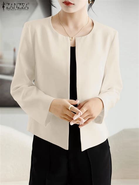 Zanzea Korean Fashion Ol Work Blazer Woman Long Sleeve O Neck Jackets Female Elegant Solid