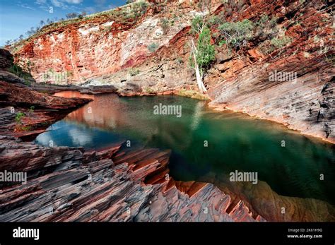 Fascinating Colours Of Hamersley Gorge In Karijini National Park Stock