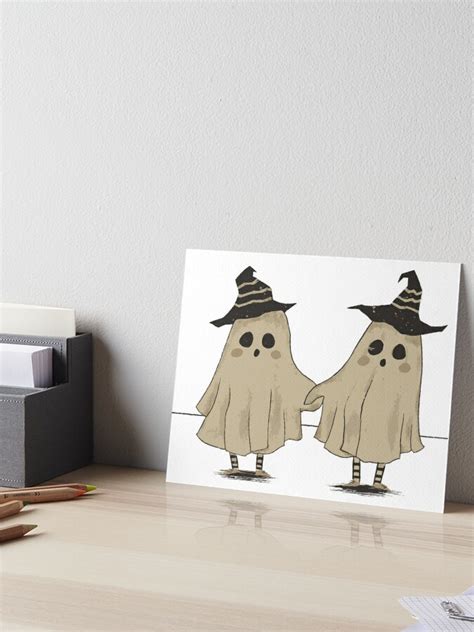 Two Ghosts Holding Hands Dressed Up For Halloween Art Board Print