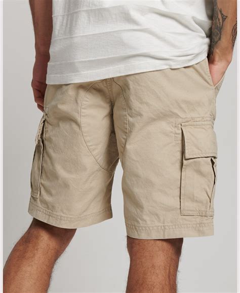 Mens Organic Cotton Heavy Cargo Shorts In Stone Wash Taupe Brown