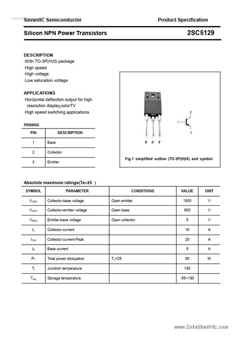 Sc Savantic Transistor Hoja De Datos Ficha T Cnica Distribuidor