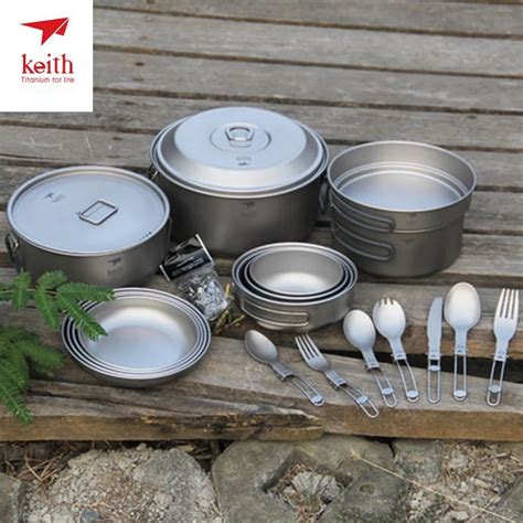 Keith Titanium Camping Sets Cooking Pots Bowls Large Outdoor Camping