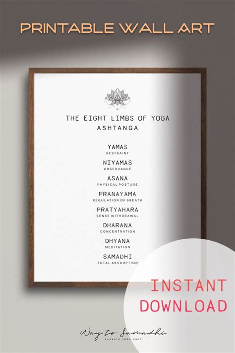 The Eight Limbs Of Yoga Instant Printable Wall Art For Beginners To Learn How To Do