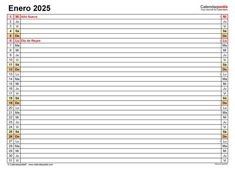 Calendario Enero En Word Excel Y Pdf Calendarpedia