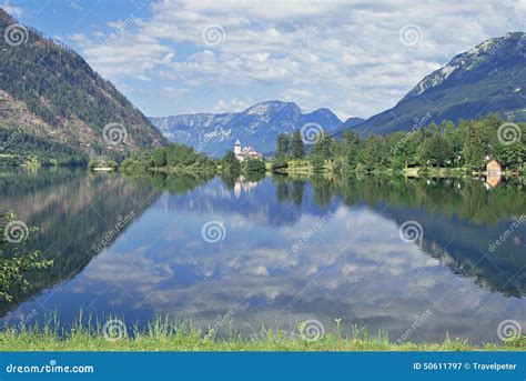 Lake Grundlsee In The Fall During The Sunrise. View Of The Alps ...